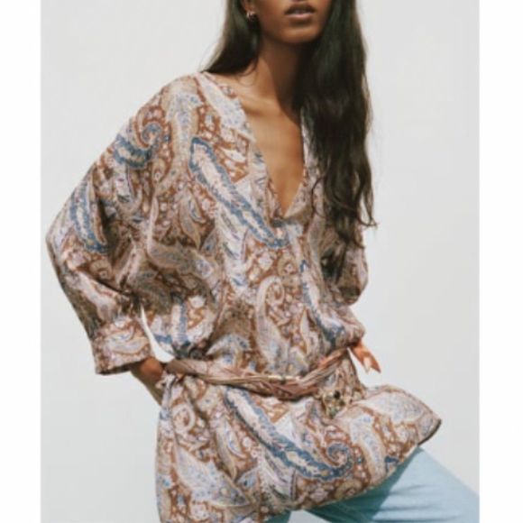 NWT Zara Paisley Printed Blouse - Picture 1 of 4